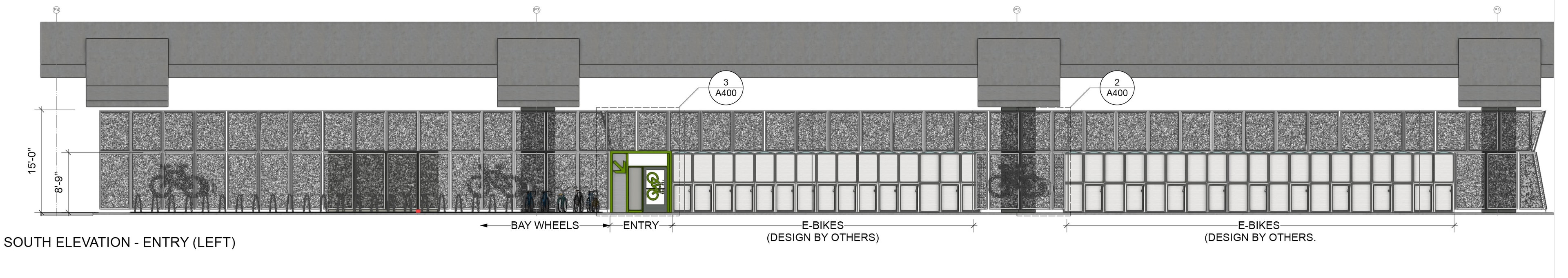 Wobart Bike Station south elevation entry left